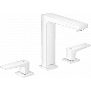 Hansgrohe Mélangeur lavabo Metropol 160 3 trous poignées manettes, bonde Push-Open blanc mat