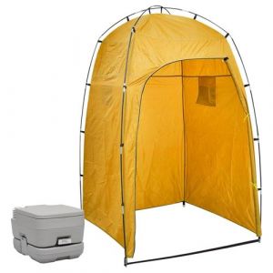 VidaXL Toilette de camping portable avec tente, capacité 10 L, couleur gris et jaune Life XL