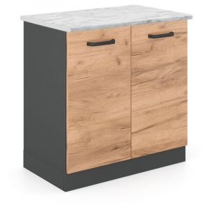 Image de Meuble Bas Sous-&Eacute;vier R-Line, 80 Cm Pt Marbre, Ch&ecirc;ne De Force Dor&eacute;, Vicco