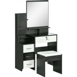 MH Ensemble coiffeuse tabouret miroir annabelle noir et blanc
