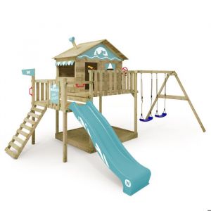 Wickey Aire de jeux Portique bois Smart Coast avec balançoire et toboggan