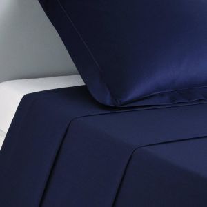 Drap plat percale de coton TERTIO - Bleu Indigo