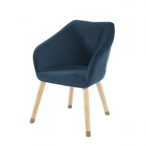 Image de Fauteuil en velours bleu avec piètement bois et doré