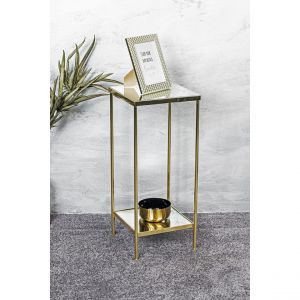 Porte plante en acier laitonné et étagères verre miroir