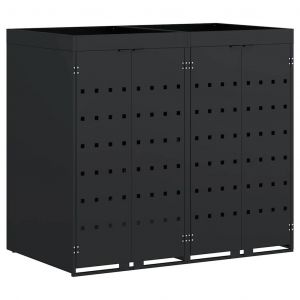 VidaXL Rangement de poubelle &agrave; roulettes pour 2 poubelles Noir