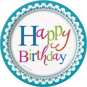 Unique Party 49604 - 8 Assiettes en carton Confettis de G&acirc;teau d'Anniversaire 18 cm