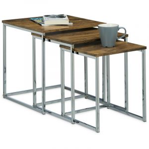 Relaxdays Table gigogne lot de 3 HxlxP: 42 x 40 x 40 cm table basse table appoint plateau carré en bois avec pieds en métal salon gain de place table de chevet moderne canapé, nature