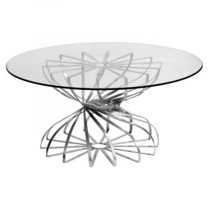 Cotecosy MENZZO Table Basse ronde Tornado Nickel et Verre transparent