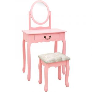 Image de VidaXL Coiffeuse et tabouret Rose 65x36x128 cm Bois de paulownia MDF