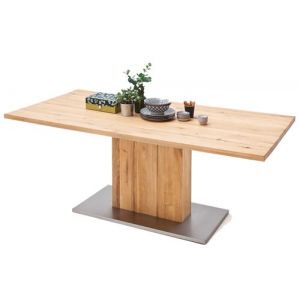 Image de Pegane Table à manger en chêne massif huilé avec bord droit - L160 x H77 x P90 cm