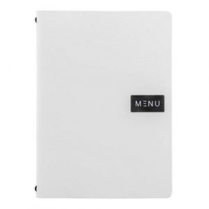 Securit Carte menu 100% cuir aggloméré - Coloris Blanc - Ligne RAW - format A4 - 1 Insert Inclus (4 Vues)