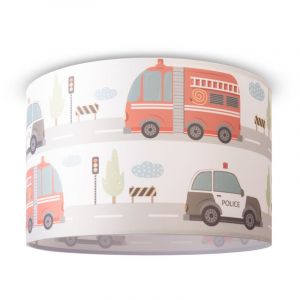 Plafonnier Chambre Enfant Suspension Chambre Bébé Pompier Rue Police E27 Design 1 (Ø45,5 cm), Plafonnier - Blanc - Paco Home