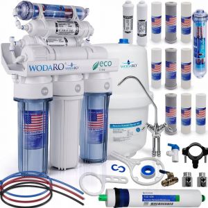 Azura home design Osmoseur domestique 7 étapes de filtration RO7 Eco Line 75 GPD + 3 jeux de cartouches (12 pièces)
