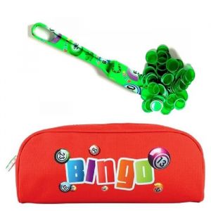 Kit Loto Complet 3 En 1 : 100 Pions Magnetiques + Baton Ramasse Jetons Vert + Trousse Rangement Rouge - Set Accessoires Jeu Bingo + Carte