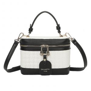 Sac &agrave; Main Vanity pour Femme Motif Pied-de-Poule avec Anse Rigide Gallantry Blanc / Noir