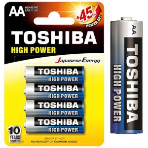 Toshiba Lot de 4 Piles AA, Batteries Alcalines LR6 1,5V, Ultra Longue Dur&eacute;e, 10 Ans de Conservation, Id&eacute;ales pour T&eacute;l&eacute;commandes, Jouets, Appareils &Eacute;lectroniques, 40700100