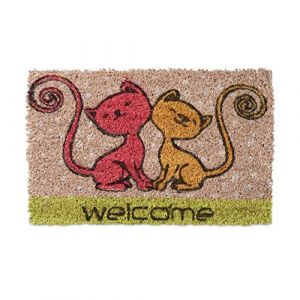 Relaxdays 10020207_491 Mini Paillasson enfants avec motifs fibres de coco 40 x 25 cm tapis de sol chambre enfant tapis antidérapant caoutchouc chats