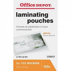 Office dépôt Pochette de plastification à chaud Brillant 250 µm Transparent 100 Unités