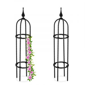 Image de Relaxdays Trellis obélisque, lot de 2, 70 m de hauteur,pour plantes grimpantes, en métal, stable, tour pour rosier, noir