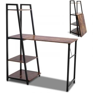 Bimyo - Bureau pliable de style industriel, bureau biblioth&egrave;que 2 en 1, 50x41xH128 cm