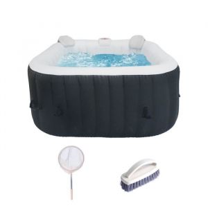 Sunspa - kit tout inclus spa et accessoires : spa gonflable carré 4 places avec 2 appuis tetes, filtre, épuisette, brosse, tapis, couv…