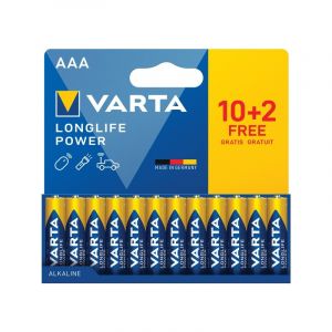 Varta Piles alcaline longlife power lr03 / aaa 1 blister(s) de 12 pi&egrave;ce(s) piles alcalines longlife power lr03 / aaa (10+2)