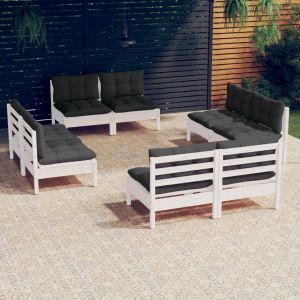 VidaXL Salon de jardin 8 pcs avec coussins anthracite Bois de pin - Blanc