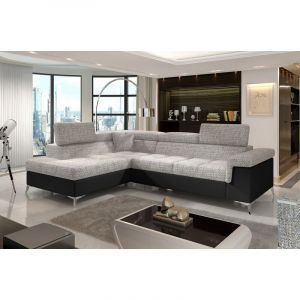 Image de Canapé d'angle convertible ERMAN en tissu et simili 5 places gris et noir angle gauche