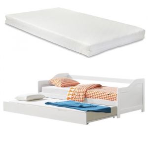 [en.casa] - Canapé-lit Convertible avec 2 Matelas Lit Gigogne Divan Canapé d'appoint Bois Pin Contreplaqué Mousse à Froid Blanc 205x190,5x66cm