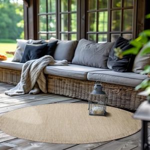 Tapis - SIMPEX - 120 cm Rond - Beige - Résistant aux Intempéries - Lavable