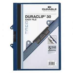 Durable 222907 Chemise à clip Duraclip 30 Easy File (classable, feuille dure (jusqu'à 30 feuilles A4) paquet de 25 bleu foncé