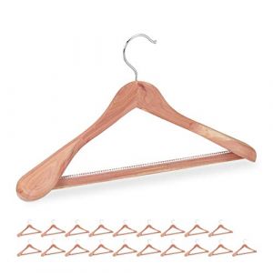 Relaxdays Cintre costume bois de cèdre, lot de 20, cintre traverse pantalon, anti-mites, épaule large, 45 cm, nature