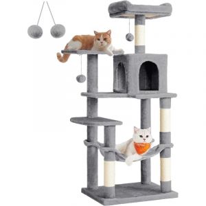 Arbre À Chat Hamac, Tour De Jeux 143 Cm, Gris Clair
