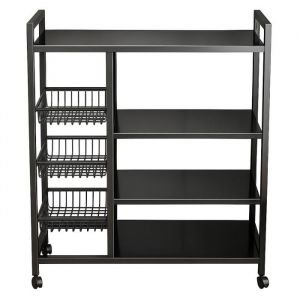 Etag&egrave;re M&eacute;tallique 4 Roulettes - H 135 x L 90 x P 32 cm - 4 &eacute;tag&egrave;res 4 Paniers - Rangement MultiFonctions Toutes Pi&egrave;ces - Livraison gratuite