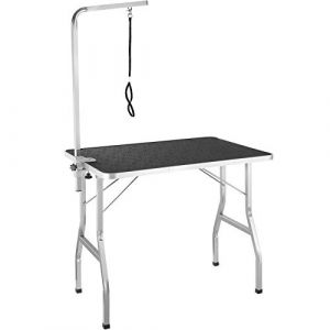 Image de TecTake Table de Toilettage Pliante avec Sangle de Maintien et Surface de Travail Antidérapante Noir et Gris 402892