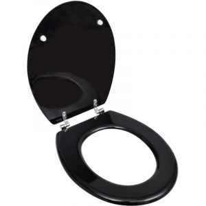 Siège de toilette abattant avec couvercle WC siège de toilette lunettes WC cuvette standard MDF noir 02_0002879