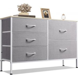 Commode pour Chambre 5 Tiroirs, Grande avec Organiseurs, en Tissu pour Salon, Placard, Couloir, Gris Clair - Wlive
