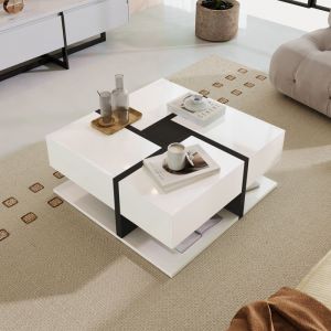 Image de Table basse Moderne - 4 tiroirs - Haute brillance - Blanc