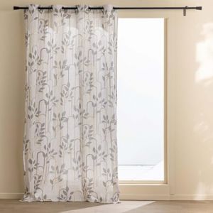 Douceur d'Int&eacute;rieur, Rideau &agrave; Oeillets (140 x 240 cm) Roseris, Polycoton Imprim&eacute; M&eacute;tallis&eacute;