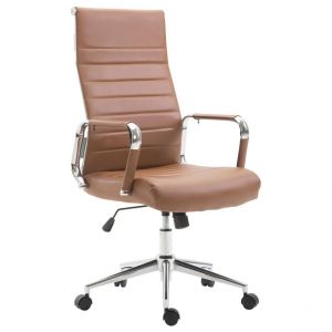 D&eacute;coshop26 Fauteuil de bureau en similicuir marron avec assise rembourr&eacute;e pivotant BUR10242