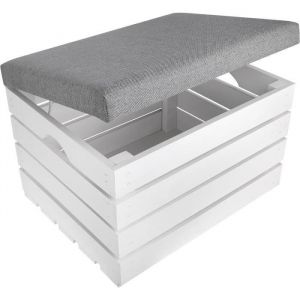 Creative Deco Coffre de Rangement Blanc 50x40x35cm Banc de Rangement Pouf Rangement
