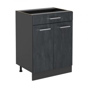 Vicco - Meuble cuisine R-Line, Béton noir, 80 cm avec tiroir, sans plan de travail