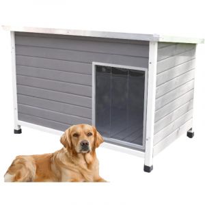 Niche pour chien - JACKY - Gris clair - Bois massif - Toit pliant - Grand modèle 117x75x80 cm
