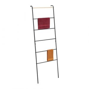 Relaxdays Échelle Porte-Serviettes, 6 Barres spacieuses, H x L x P : 160,5 x 55,5 x 10 cm, Salle de Bain, Noire