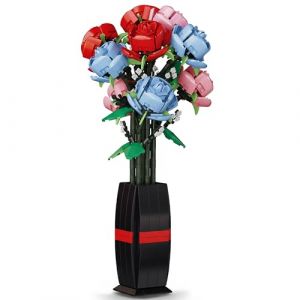 Bouquet de fleurs en briques de construction COMPATIBLES AVEC LEGO 9 fleurs ROSES ÉTERNELLES en vase SET DIY 756 pièces 6+