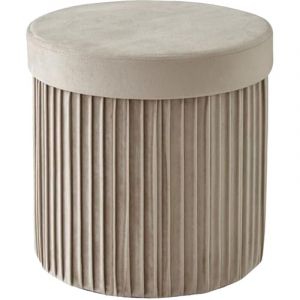 Relaxdays Tabouret en velours, tabouret de rangement, rembourré, pliable, H x P : 38 x 38 cm, tabouret rond, beige