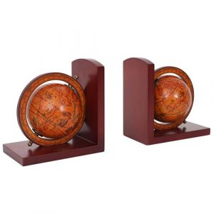 2x serre-livres MENDLER HWC-B79, globe terrestre, mappemonde, marron