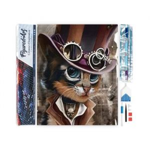 Figured&rsquo;Art Diamond Painting Broderie Diamant 40x50cm Toile Enti&egrave;re Roul&eacute;e avec Strass Perles Carr&eacute;s - Chat gentleman - Kit Complet Animaux 5D DIY Activit&eacute; Manuelle Loisirs Cr&eacute;atifs Adultes