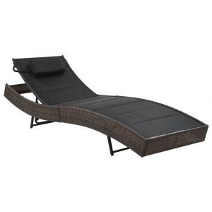 Transat chaise longue bain de soleil lit de jardin terrasse meuble d'extérieur résine tressée et textilène marron 02_0012921