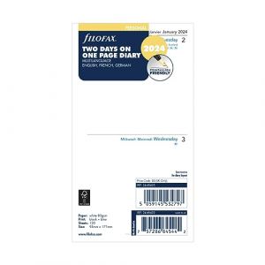 Filofax Agenda 2024 personnel 2 jours par page, 3 langues